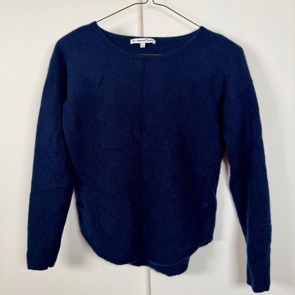 The Cashmere Project Navy 100% Cashmere Camo Star Back Sweater Womens Medium